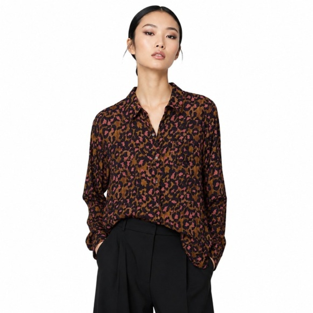 Scotch & Soda Maison Scotch Leopard Print‎ Button Down Shirt Brown Pink Medium